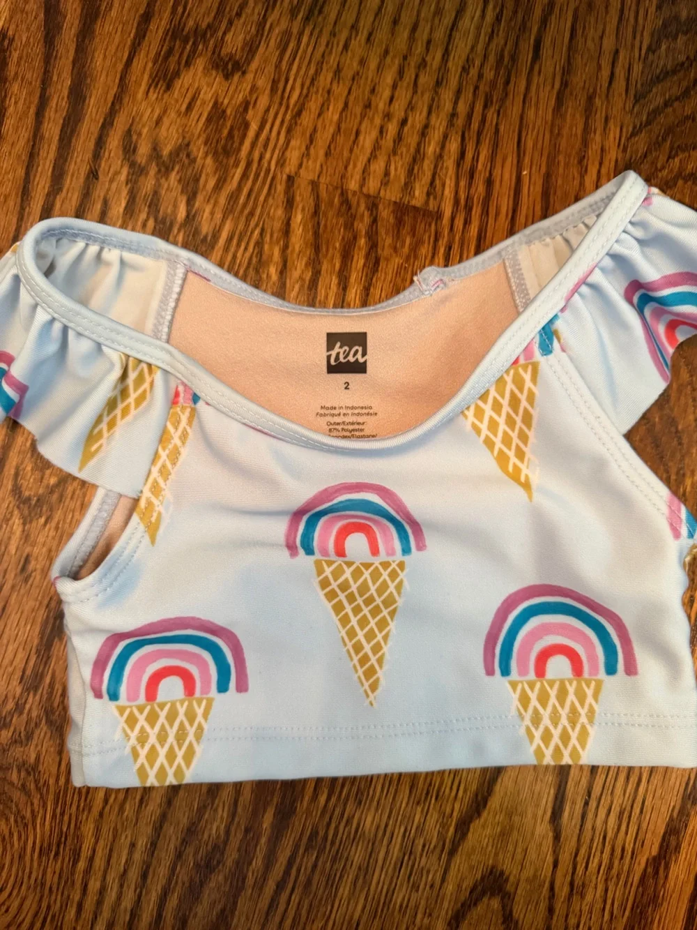 2T - Girls Tea Collection Blue Ice Cream Rainbow Bikini Top